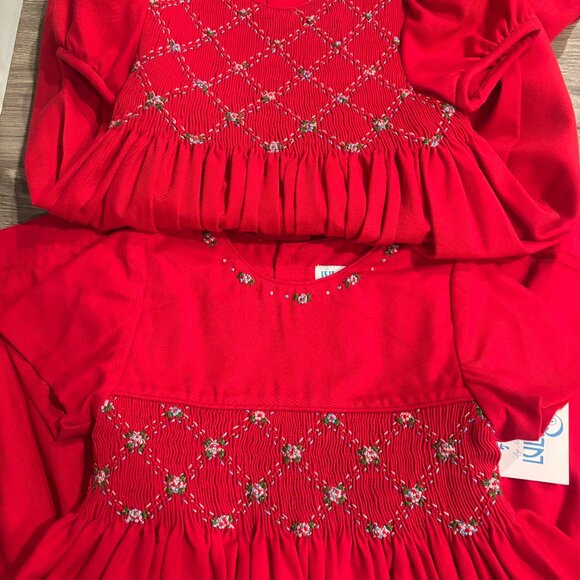 Girls Red Smocked Dress Hand- Embroidery Luli & Me Short Sleeve - Picture 10 of 10